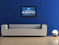 VMMPL 7 Lucky Running Vastu Horses Art Framed Painting | Ocean Blue Theme Wall Art for Home Decor | Ready to Hang – (Wooden Frame, 12 Inch x 18 Inch)