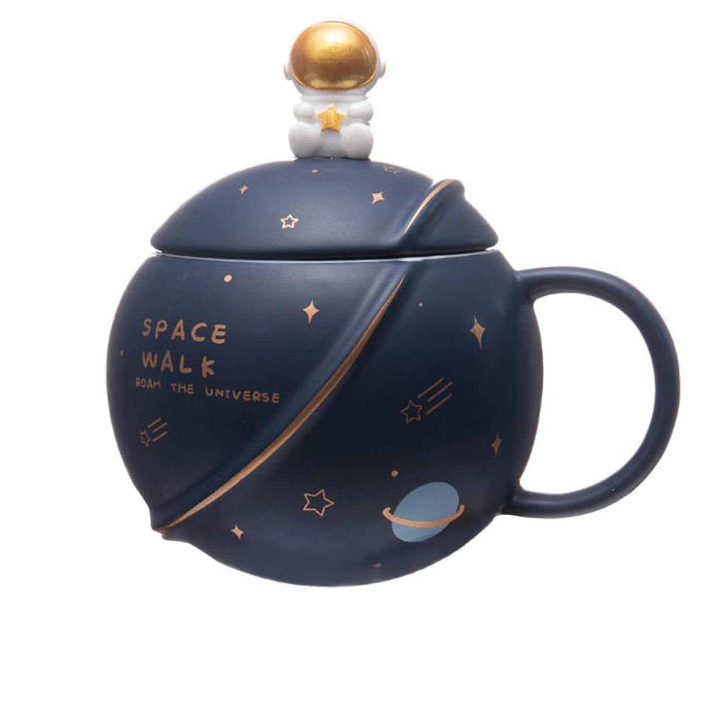 VMMPL Astronaut Planet Coffee Mug (400ml, Dark Blue) – Unique Rakhi Gift for Brother & Men | Ceramic Mug with 3D Space Design, Lid & Spoon