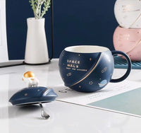 VMMPL Astronaut Planet Coffee Mug (400ml, Dark Blue) – Unique Rakhi Gift for Brother & Men | Ceramic Mug with 3D Space Design, Lid & Spoon