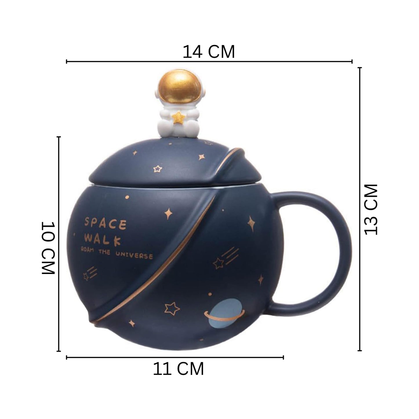 VMMPL Astronaut Planet Coffee Mug (400ml, Dark Blue) – Unique Rakhi Gift for Brother & Men | Ceramic Mug with 3D Space Design, Lid & Spoon