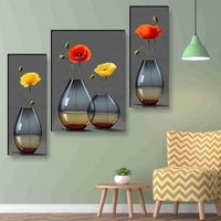 VMMPL Flower Pot Paintings for Wall Decoration – Set of 3 | 3D Modern Art Paintings for Living Room, Bedroom, Hotel & Office | Large Size with Frames | Engineered Wood | 50.8 cm x 30.48 cm |