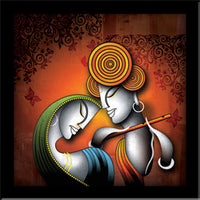 VMMPL Krishna Radha Art Framed Painting | Ready to Hang Wall Decor | Wooden Frame | UV Textured Modern Art | Without Glass | Square Shape | 12 x 12 Inches