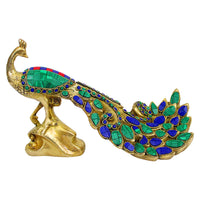 VMMPL Peacock Brass with Multicolor Gemstone Handwork Showpiece Idol Figurine Sculpture for Home Decoration | 11 x 4 x 7 Inch | 2.8 Kg |
