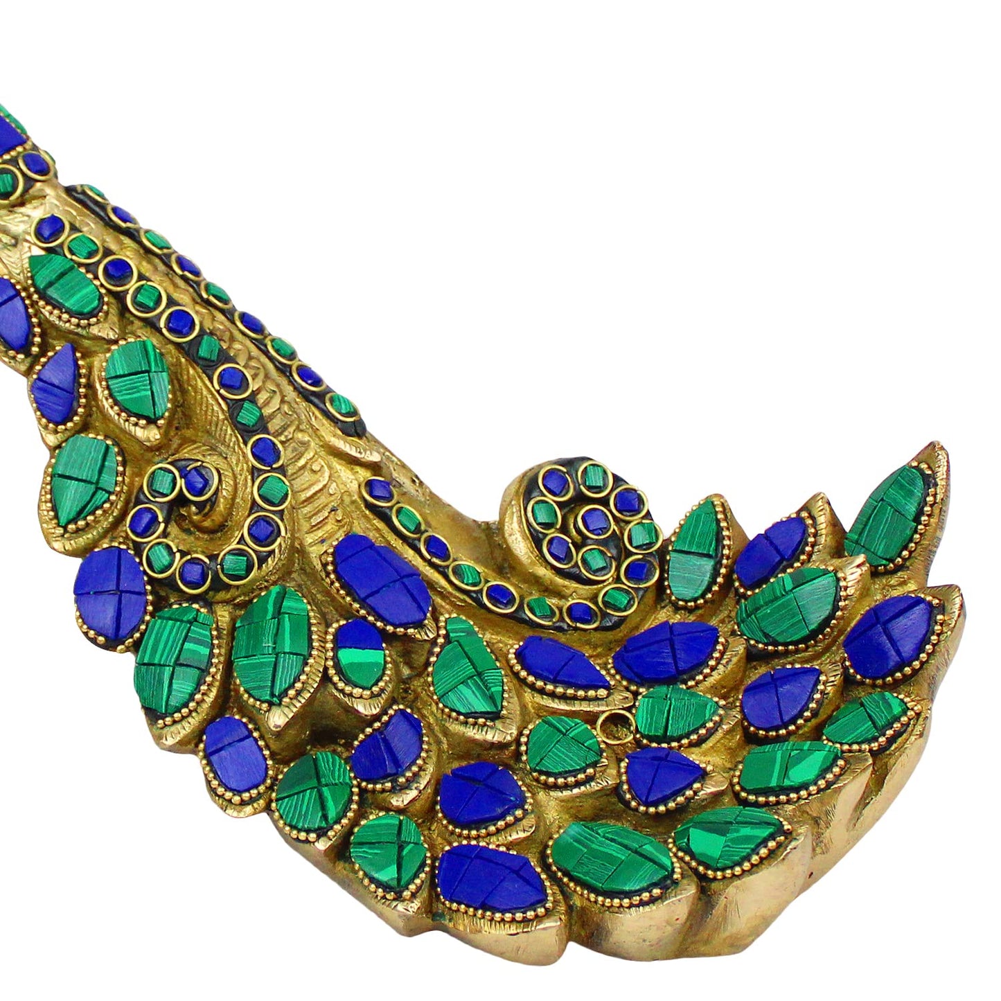 VMMPL Peacock Brass with Multicolor Gemstone Handwork Showpiece Idol Figurine Sculpture for Home Decoration | 11 x 4 x 7 Inch | 2.8 Kg |