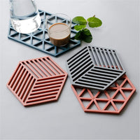 VMMPL Trivet Mats – 4 Pack Silicone Heat Resistant Table Mats for Kitchen &amp; Dining | Non-Slip Hot Pan Holders | Stylish Triangle &amp; Line Mix Design (Red, Blue &amp; Grey)