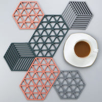 VMMPL Trivet Mats – 4 Pack Silicone Heat Resistant Table Mats for Kitchen &amp; Dining | Non-Slip Hot Pan Holders | Stylish Triangle &amp; Line Mix Design (Red, Blue &amp; Grey)