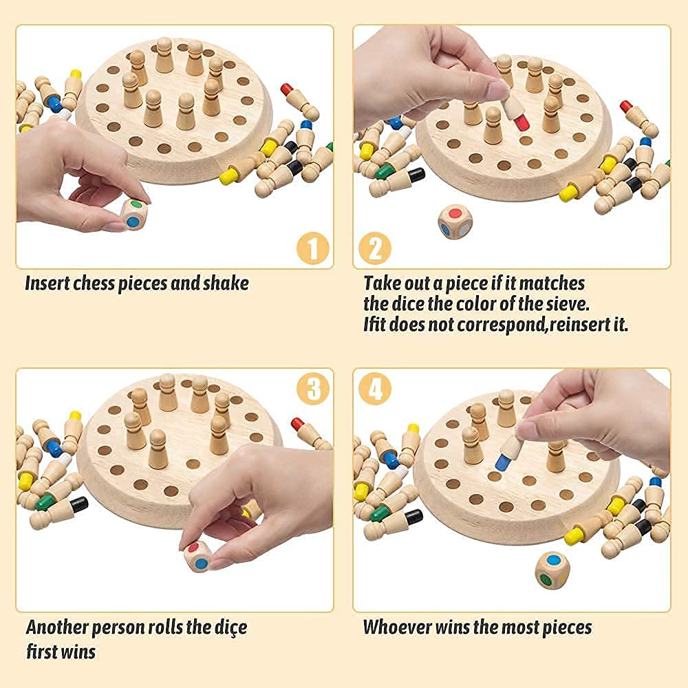 VMMPL Wooden Memory Match Stick Chess Game Set | Educational Board Game for Kids & Parents | Brain Training Toy for Age 3+ | Montessori Learning Toy | 6 Player Memory Chess with Dice & Color Sticks