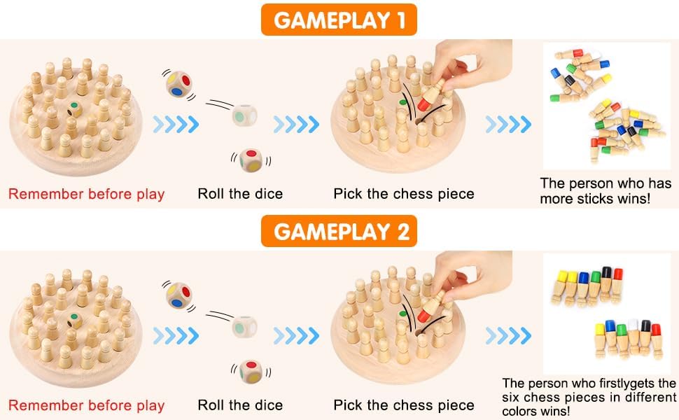 VMMPL Wooden Memory Match Stick Chess Game Set | Educational Board Game for Kids & Parents | Brain Training Toy for Age 3+ | Montessori Learning Toy | 6 Player Memory Chess with Dice & Color Sticks