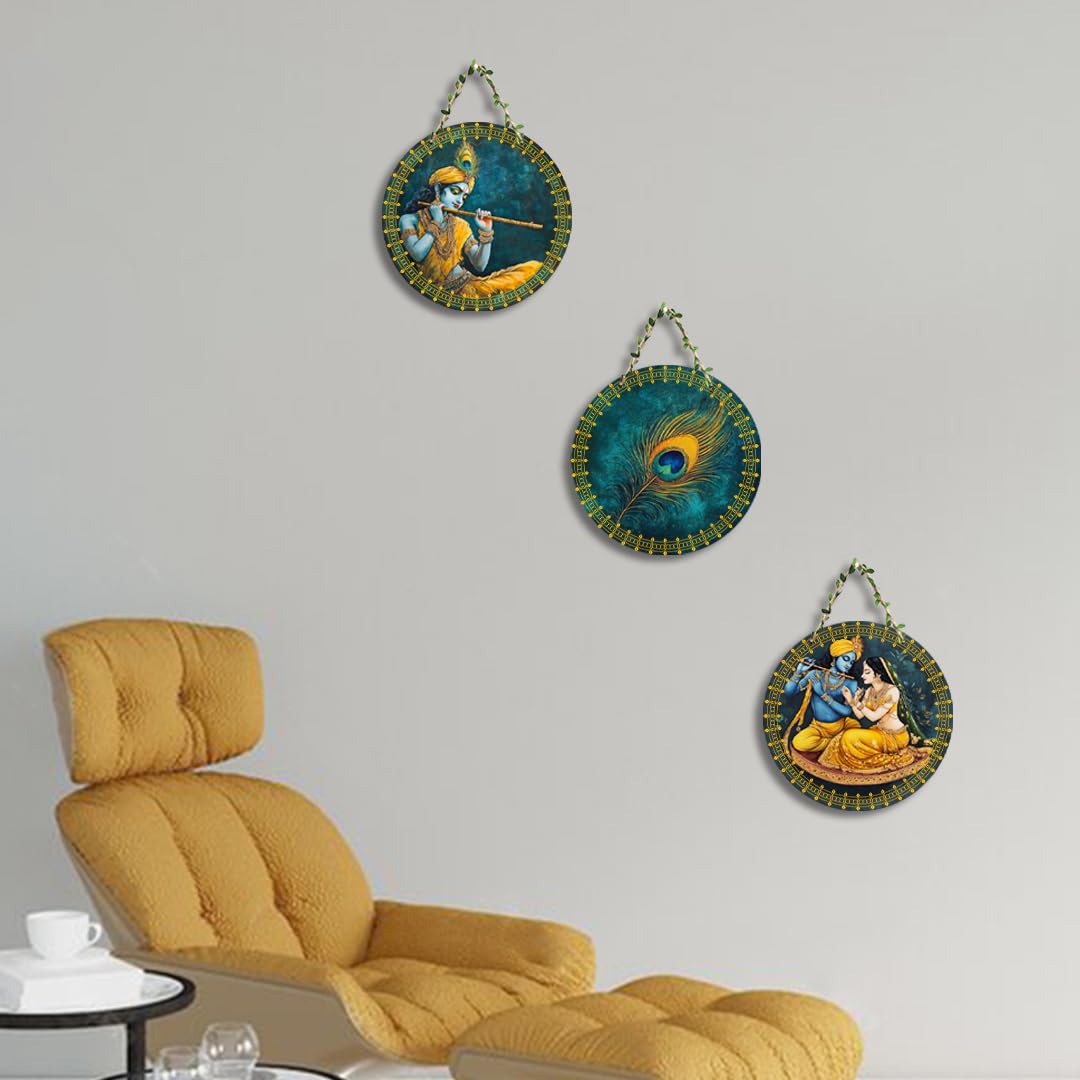 VMMPL Wooden Wall Hanging for Home Decoration – Set of 3 Round Rustic Decorative Items for Living Room, Bedroom &amp; Office | Organic Themed Wall Decor (20x20 cm, Cir-Set-44)