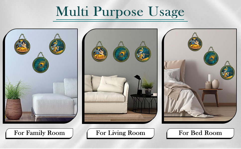 VMMPL Wooden Wall Hanging for Home Decoration – Set of 3 Round Rustic Decorative Items for Living Room, Bedroom &amp; Office | Organic Themed Wall Decor (20x20 cm, Cir-Set-44)
