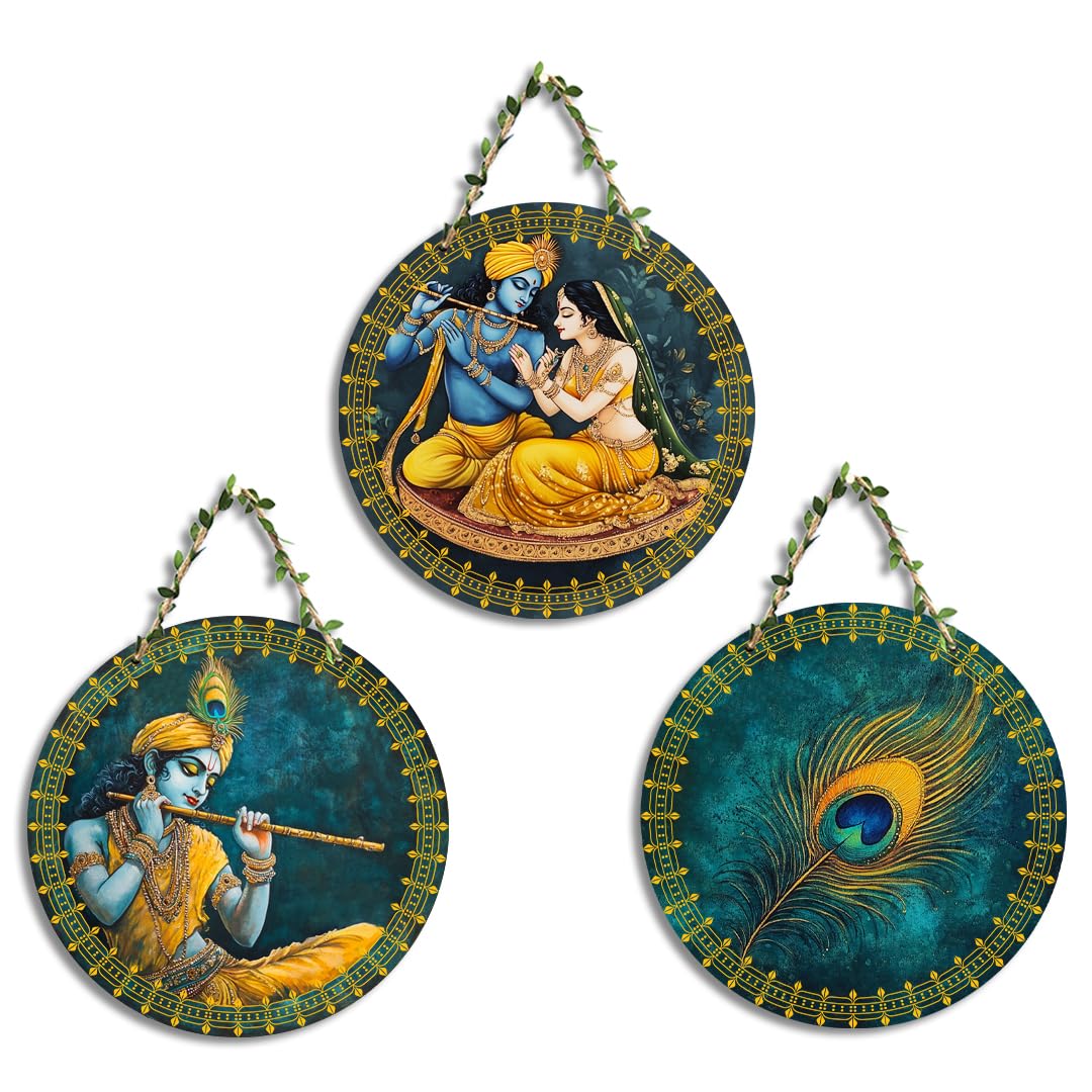VMMPL Wooden Wall Hanging for Home Decoration – Set of 3 Round Rustic Decorative Items for Living Room, Bedroom &amp; Office | Organic Themed Wall Decor (20x20 cm, Cir-Set-44)