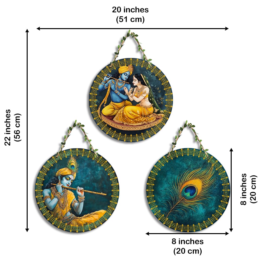 VMMPL Wooden Wall Hanging for Home Decoration – Set of 3 Round Rustic Decorative Items for Living Room, Bedroom &amp; Office | Organic Themed Wall Decor (20x20 cm, Cir-Set-44)