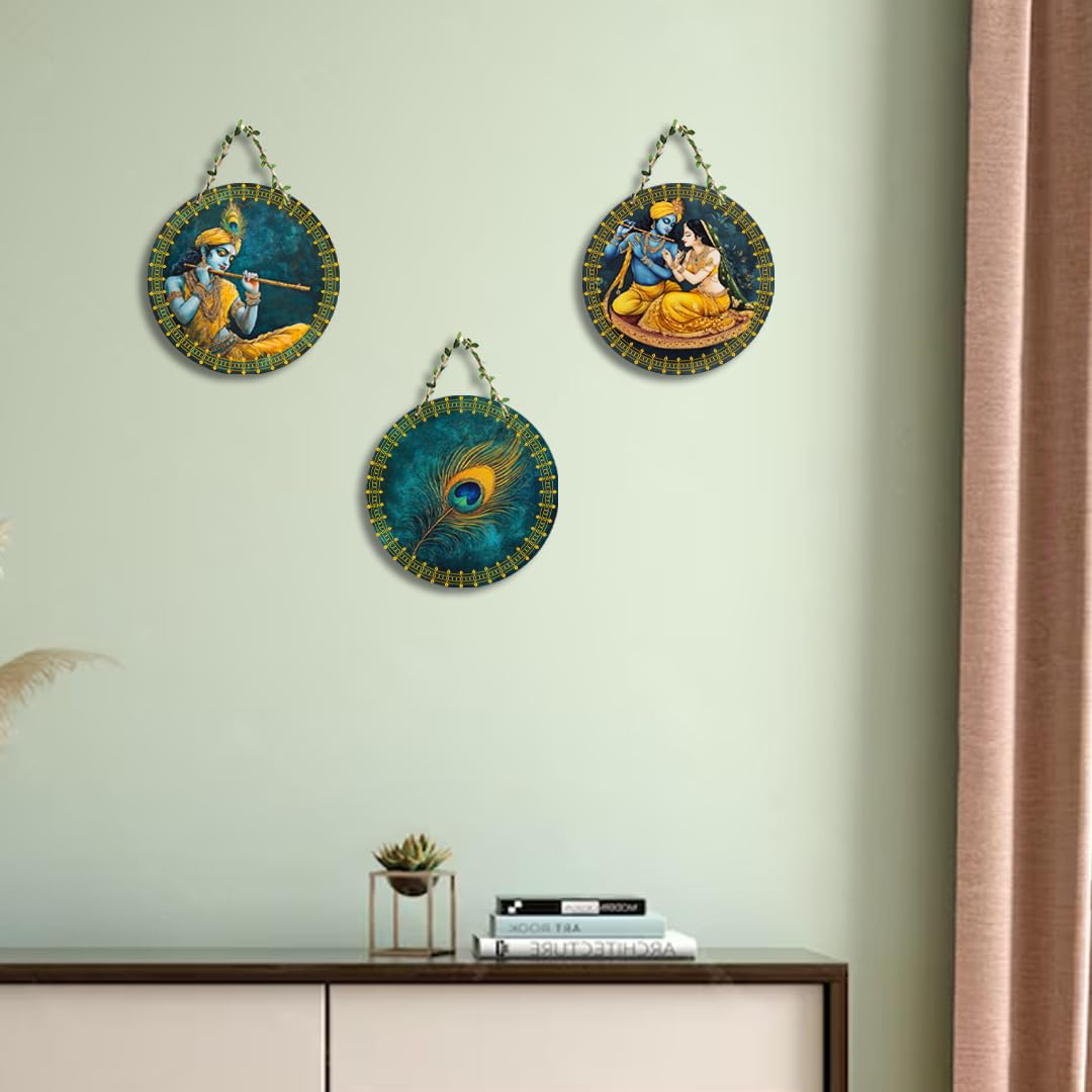 VMMPL Wooden Wall Hanging for Home Decoration – Set of 3 Round Rustic Decorative Items for Living Room, Bedroom &amp; Office | Organic Themed Wall Decor (20x20 cm, Cir-Set-44)