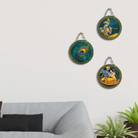 VMMPL Wooden Wall Hanging for Home Decoration – Set of 3 Round Rustic Decorative Items for Living Room, Bedroom &amp; Office | Organic Themed Wall Decor (20x20 cm, Cir-Set-44)