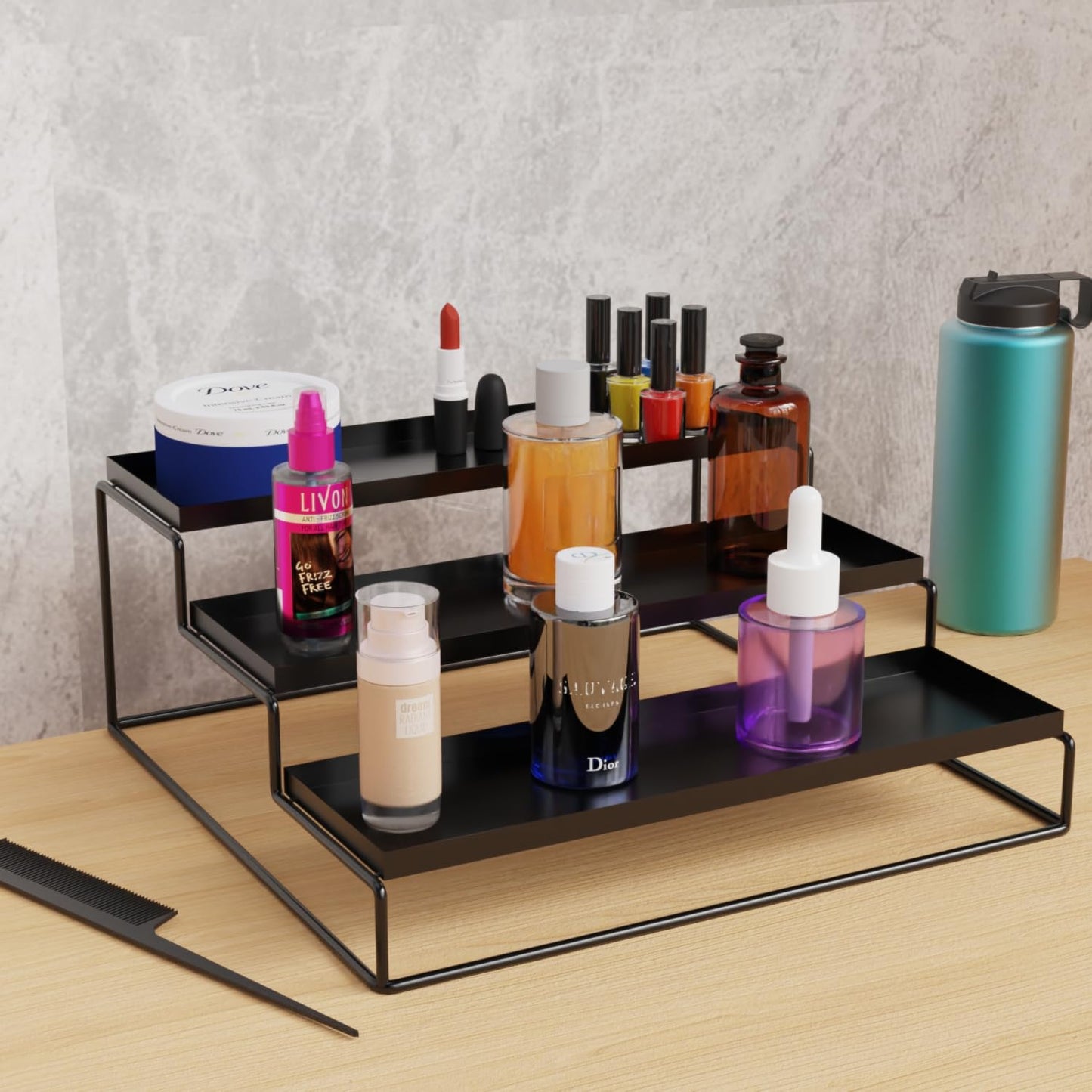 WonderStand Metal TRIZEN | 3-Step Kitchen Countertop Spice Rack Container Utensil Holder Organizer (Black