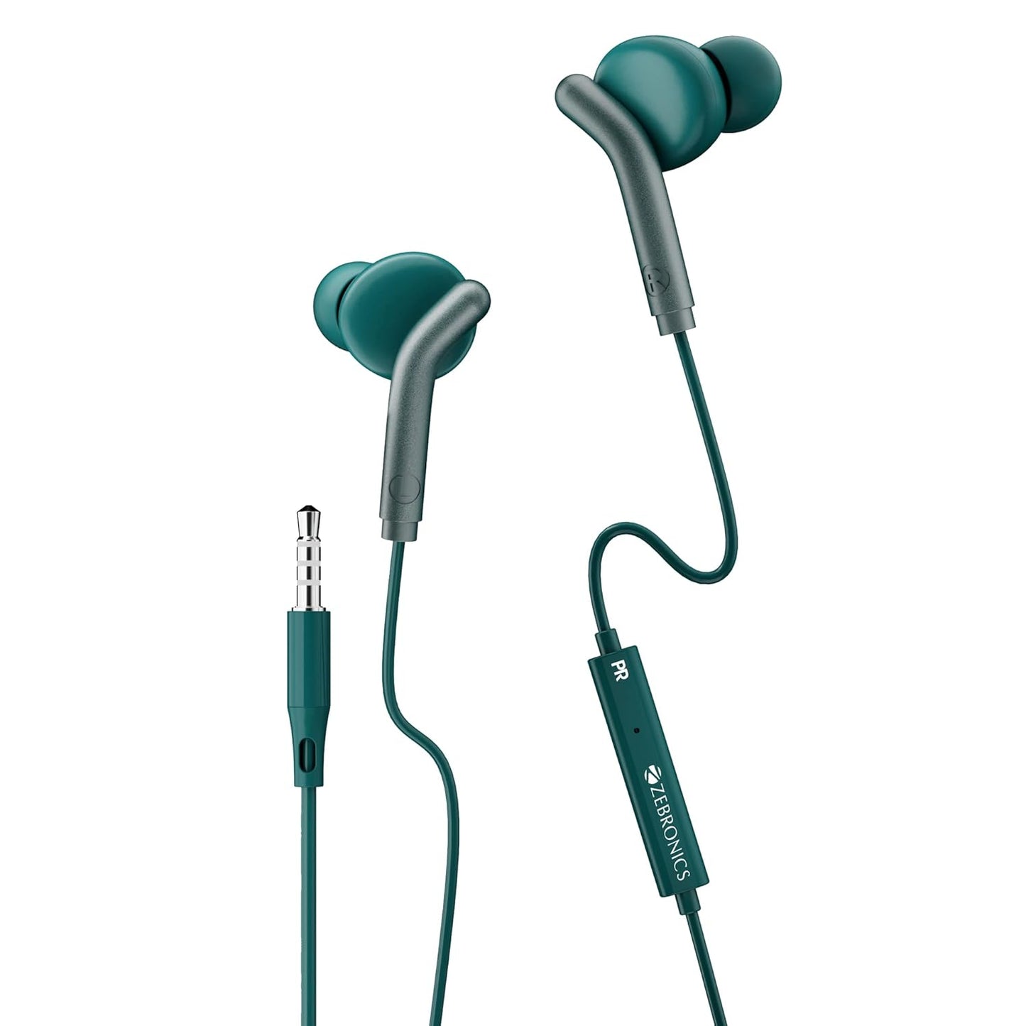 Zebronics Zeb-Bro Wired In-Ear Earphones with Mic | 3.5mm Jack | Passive Noise Isolation | Snug Fit | 1.2m Cable | Water Resistant | Green | Ideal for Calls, Music & Gaming