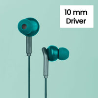Zebronics Zeb-Bro Wired In-Ear Earphones with Mic | 3.5mm Jack | Passive Noise Isolation | Snug Fit | 1.2m Cable | Water Resistant | Green | Ideal for Calls, Music & Gaming