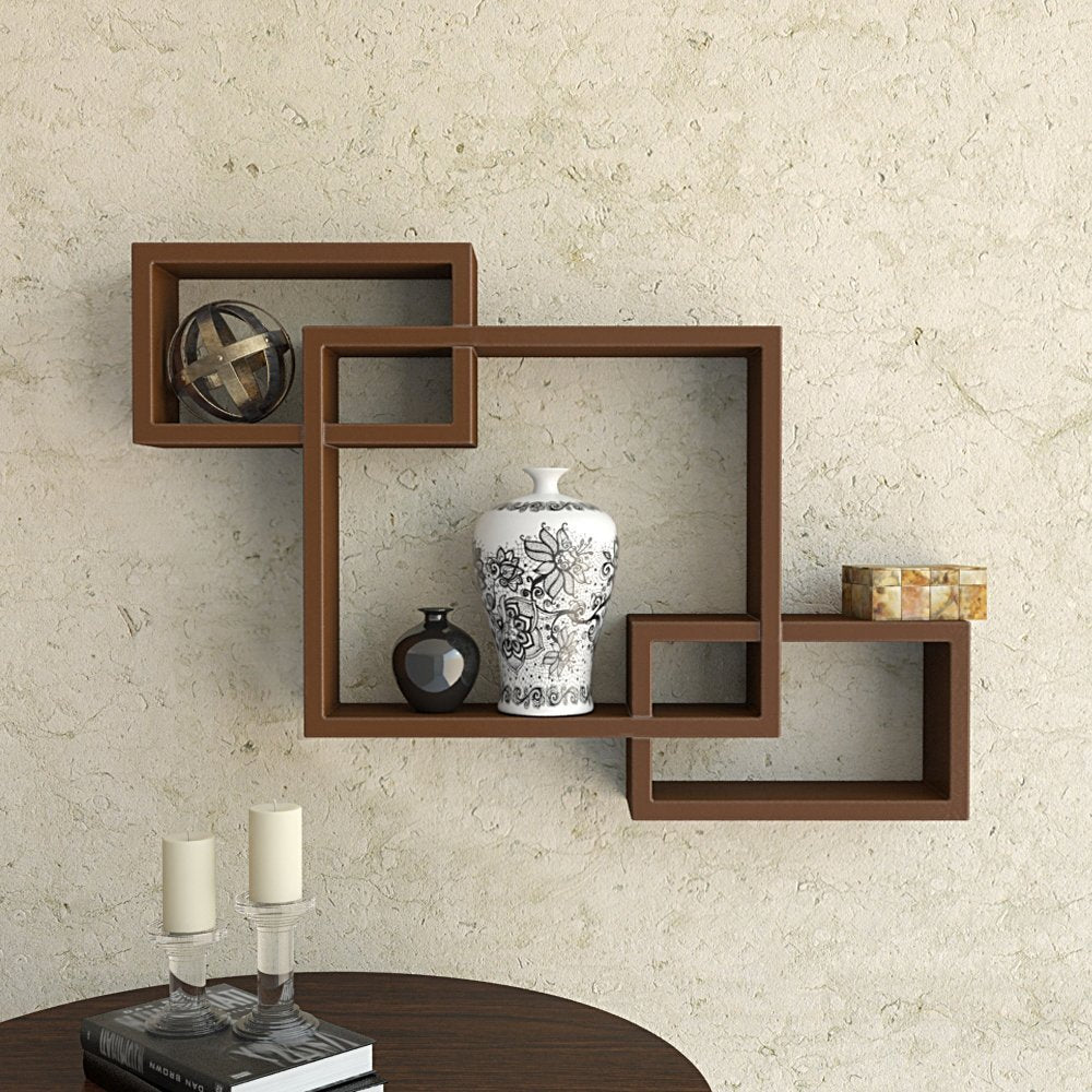 Cherry Wood Intersecting Floating Shelf – Stylish Wall-Mounted Display for Home & Office