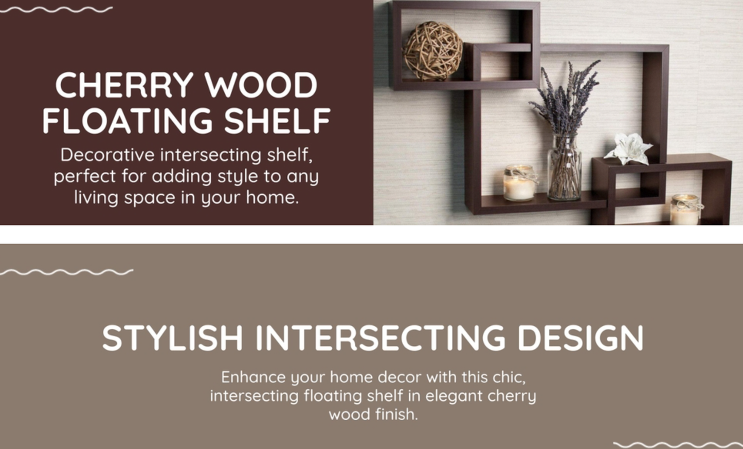 Cherry Wood Intersecting Floating Shelf – Stylish Wall-Mounted Display for Home & Office
