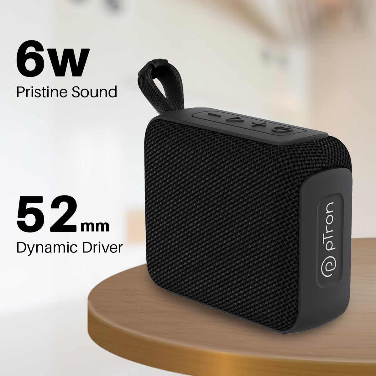 pTron Funk Wow 6W Ultra Portable Bluetooth Speaker – Pristine Sound, TWS, 10Hrs Playback, IPX5 Water Resistant, Multi-Playback, Type-C Charging (Black)