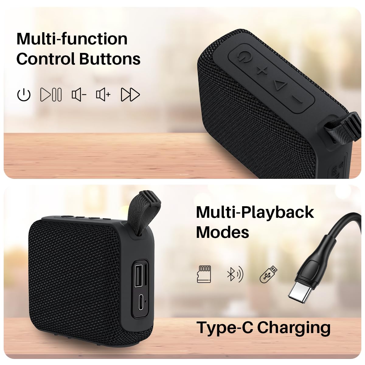 pTron Funk Wow 6W Ultra Portable Bluetooth Speaker – Pristine Sound, TWS, 10Hrs Playback, IPX5 Water Resistant, Multi-Playback, Type-C Charging (Black)