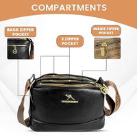 VMMPL Storite PU Leather Sling Bag | Stylish Crossbody Bag for Women & Girls | Multi-Compartment with Adjustable Shoulder Strap – Black