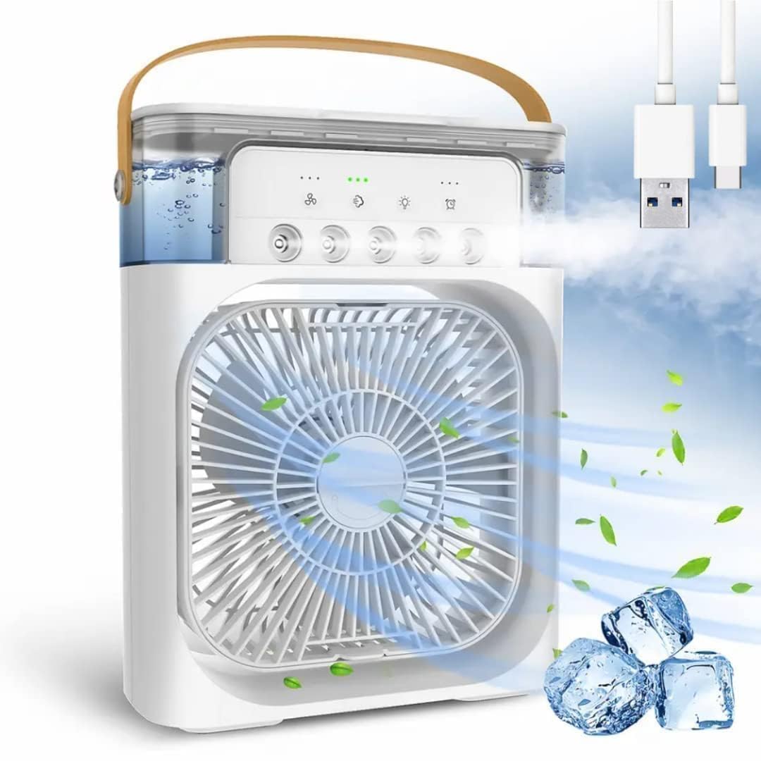 SJI Eumqestoer Portable Air Cooler Fan with Water Tank & USB Power-Mini Personal Evaporative Cooler | 3 Speeds | Mist Humidifier | LED Light | Ultra-Quiet Cooling (MultiColor)